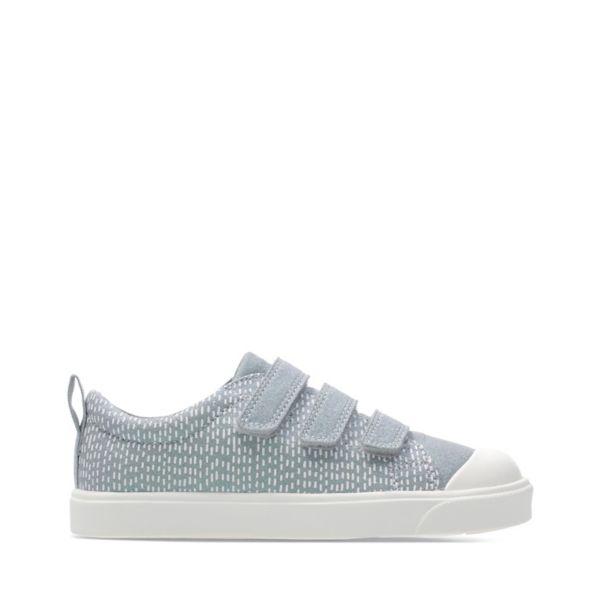 Clarks Girls City Flare Lo Kid Canvas Silver Metal | USA-6987431